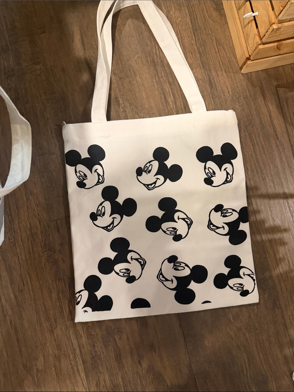 Canvas Tote Bag with Black Cartoon Head Print - White - Picture 2 of 2